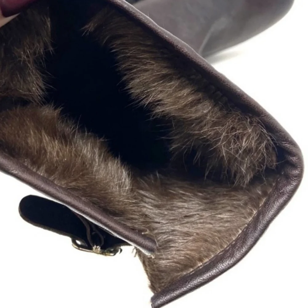 Anthropologie Chocolate Brown Leather Boots with Fur lining